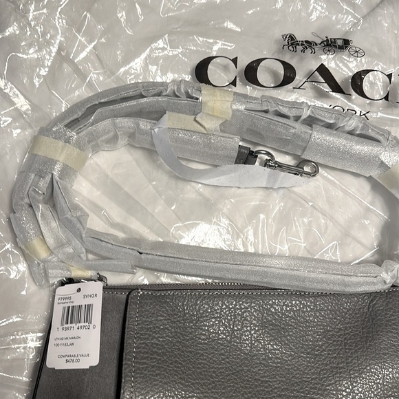 Women’s Coach xl Marlow Bag 11x13 Pebble leather & suede Heather Gray .NWT - Picture 7 of 16